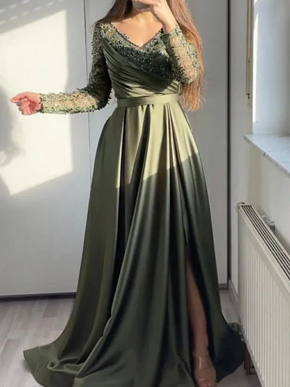 V-Neck Embroidered Lace Gown