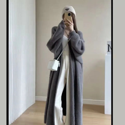 white Long Cardigan for women 2025 new winter clothes Knitted fluffy long sleeve Cashmere sweater coat korean style warm vintage Chicchar Fashion