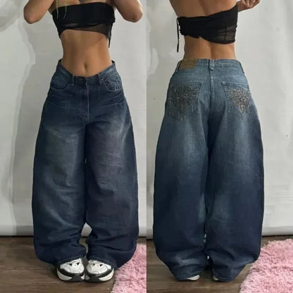 Y2K High Waist Embroidered Jeans
