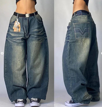 Y2K Washed Baggy Cotton Jeans
