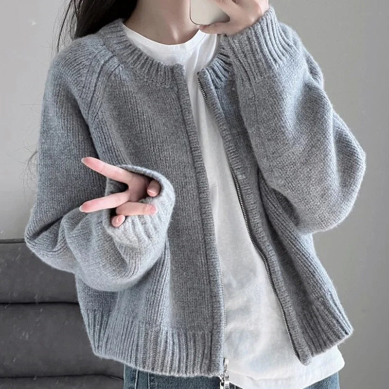 Cropped Zipper Knit Jacket Chicchar Fashion