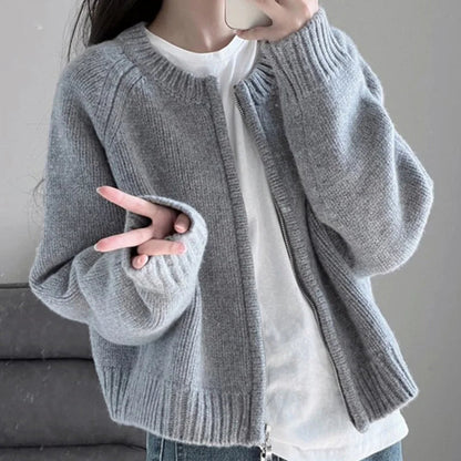 Cropped Zipper Knit Jacket Chicchar Fashion