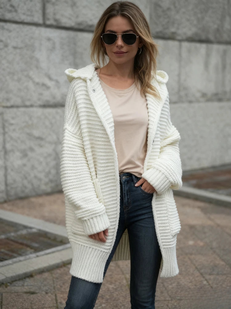 Polyester Knit Hooded Cardigan Chicchar Fashion