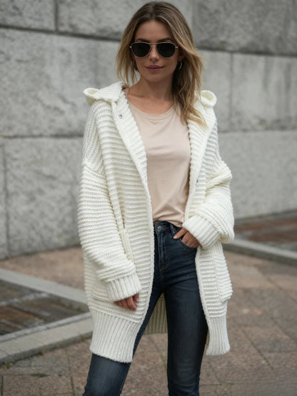 Polyester Knit Hooded Cardigan Chicchar Fashion