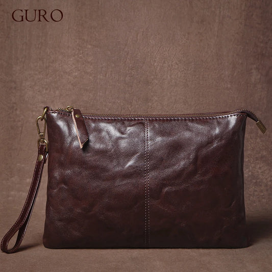 GURO High Quality Men's Real Leather Clutch Luxury Designer Money Pouch Casual Business Handbag Armpit Bag Portable Wristlet Bag - Chicchar Fashion