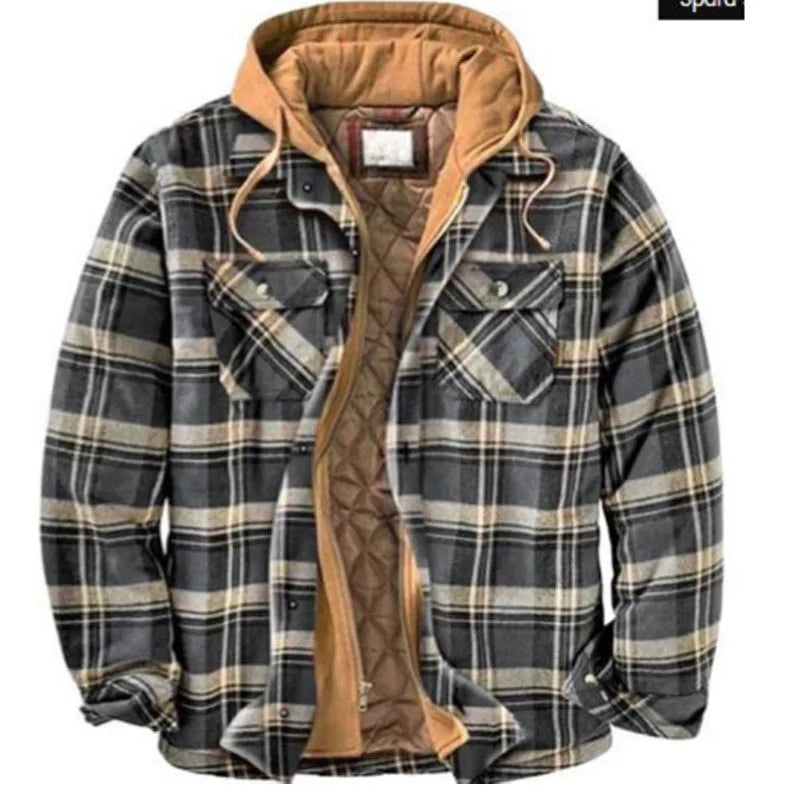 Plaid Hooded Jacket Warm