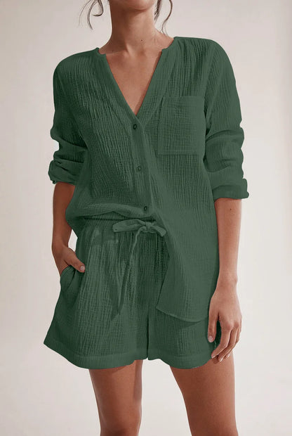 MCAO V-Neck Cotton Set: Chic Summer Elegance