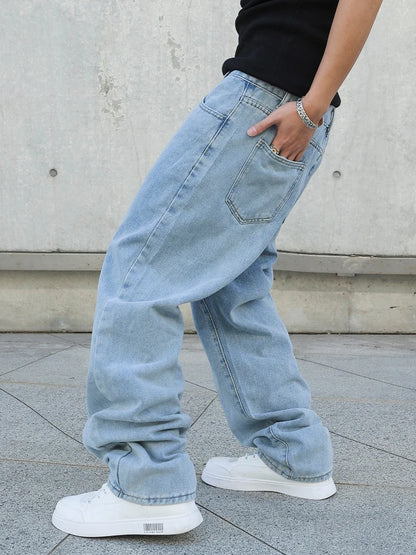 Men Loose Denim Wide Leg Jeans