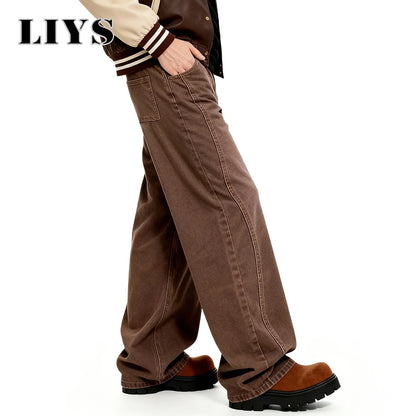 Brown Wide-Leg Denim Jeans