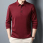 Men's Waffle Long Sleeved POLO Shirt with Letter Printed Lapel Casual Top Chicchar Fashion