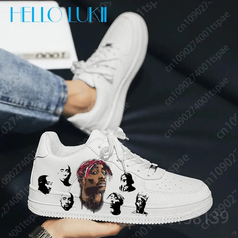 tupac 2025 Hot Sale Adult shoes white fashion trend man woman genuine leather comfortable season breathable casual shoes - Chicchar Fashion