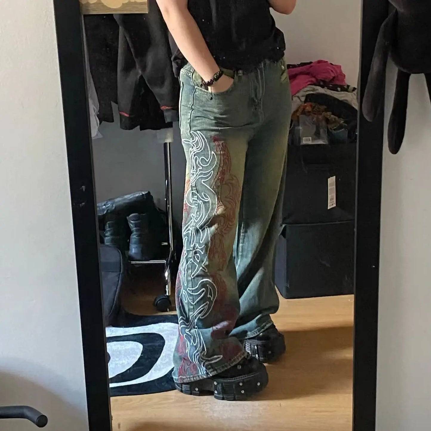 Embroidery Baggy Denim Jeans