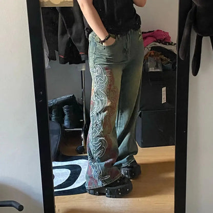 Embroidery Baggy Denim Jeans