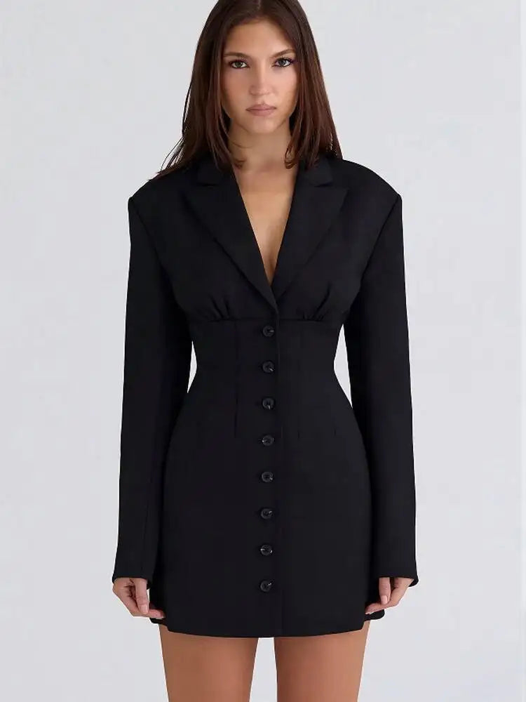 Notched Collar Blazer Dress