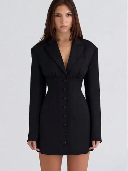 Notched Collar Blazer Dress