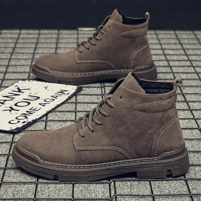 2022 Autumn Men Boots Street Trend Motorcycle Boots Winter Flat Lace-up Suede Ankle Boots Thickened Botas Hombre Piel Chicchar Fashion