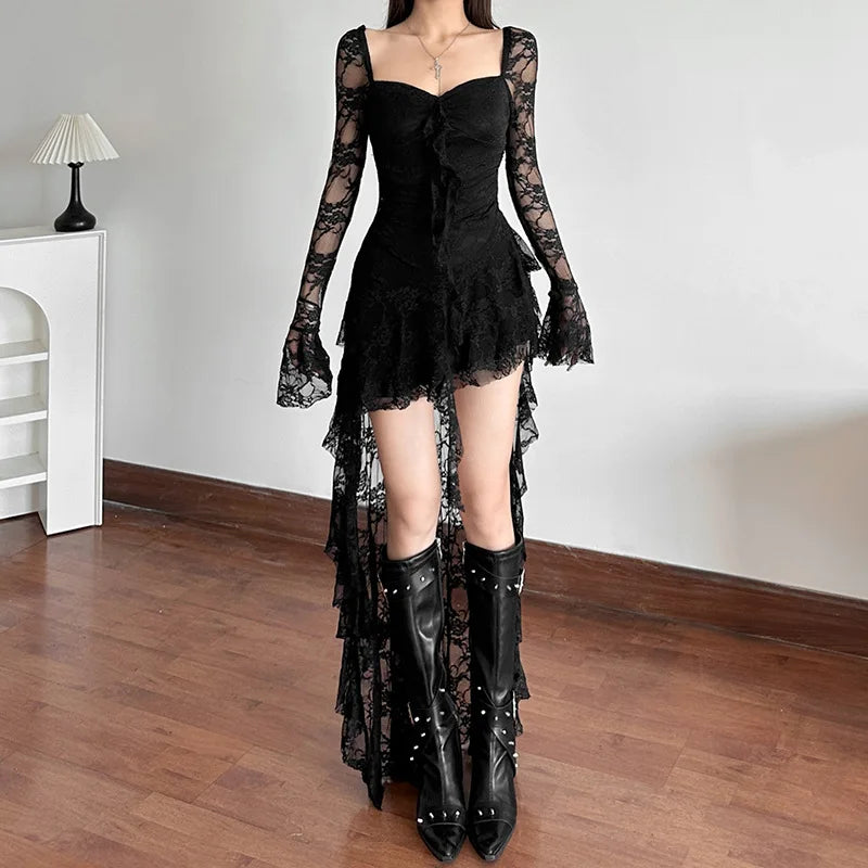 Eclipse Enchantress: Dark Fairy Lace Dress