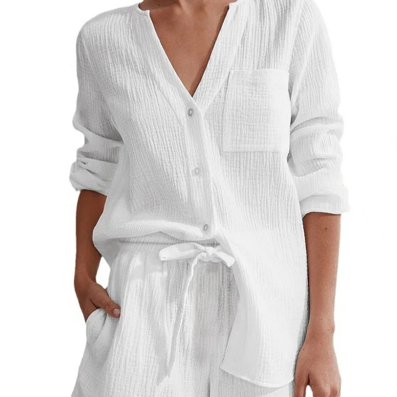 MCAO V-Neck Cotton Set: Chic Summer Elegance