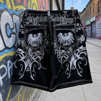 Baggy Embroidered Denim Shorts