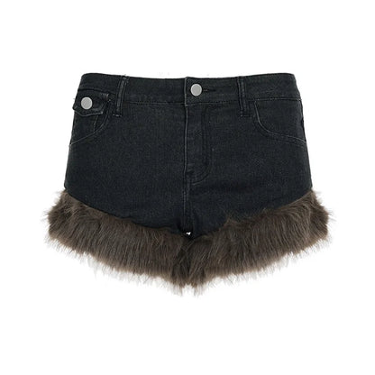 Fluffy Denim Low-Waist Shorts