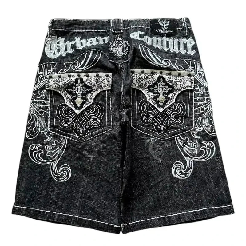 Y2K Embroidered Denim Shorts