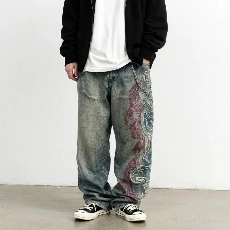 Embroidery Baggy Denim Jeans