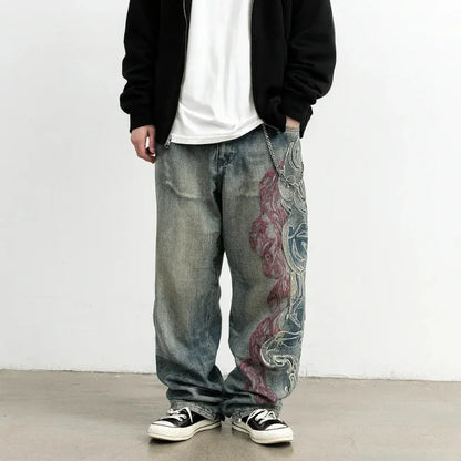Embroidery Baggy Denim Jeans