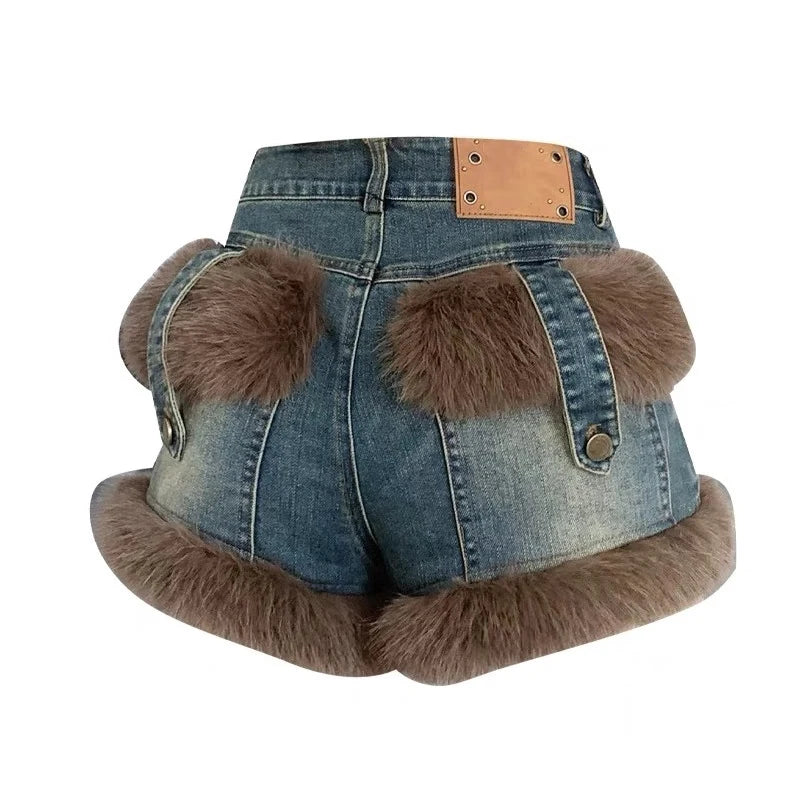Fluffy Denim Cargo Shorts