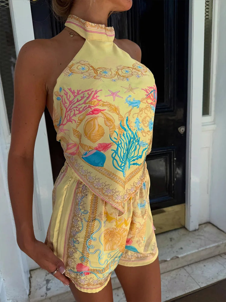 Sleeveless Spandex Print Suit