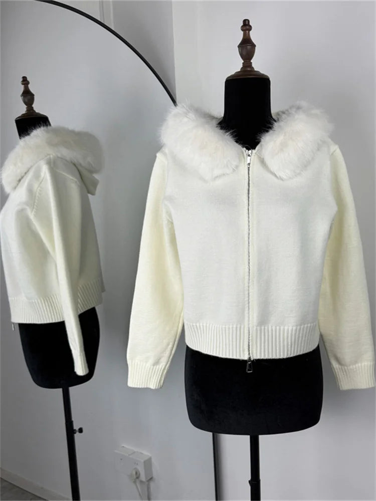Fluffy Polyester Hooded Jacket Chicchar Fashion