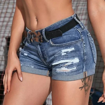 Split Denim Mid Waist Shorts