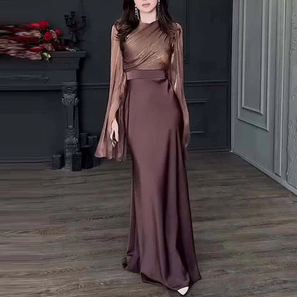 Satin High-Waist Crew Dress