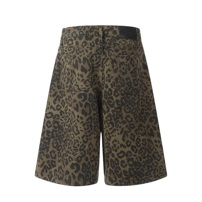 Leopard Denim Wide-Leg Jorts