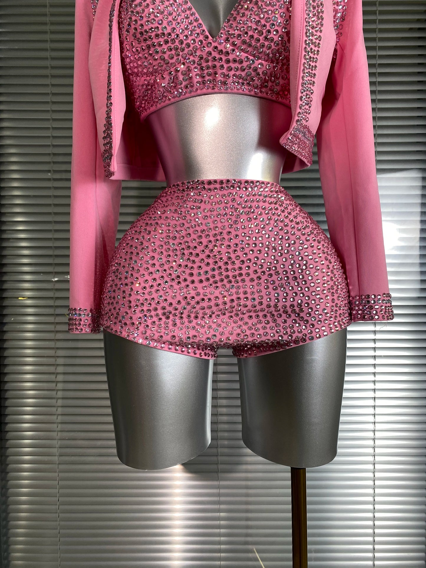 Pink Crystal Spandex Dance Set