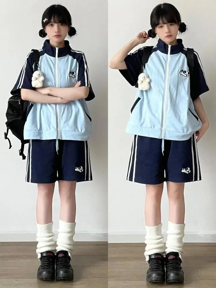 Cotton Preppy Zip Top & Shorts