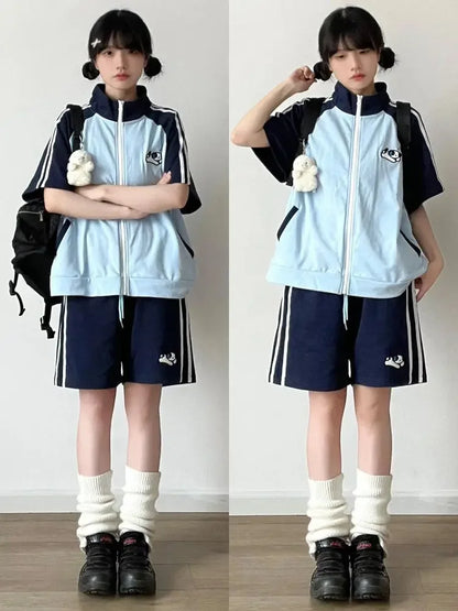 Cotton Preppy Zip Top & Shorts