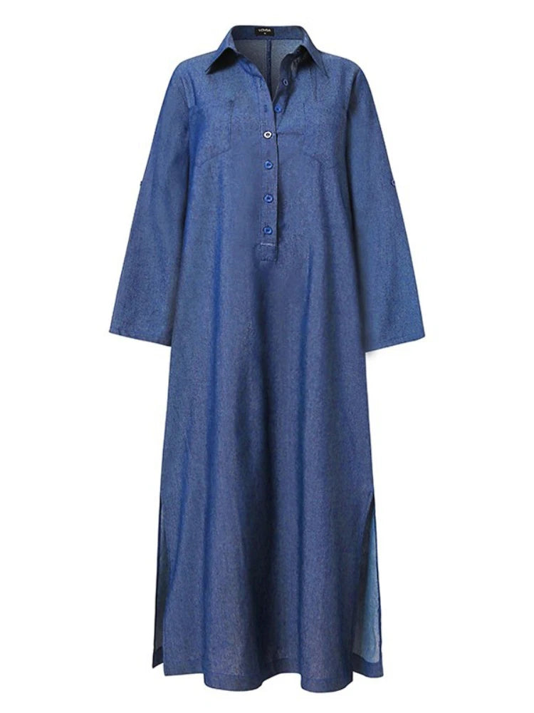 Denim A Line Long Dress