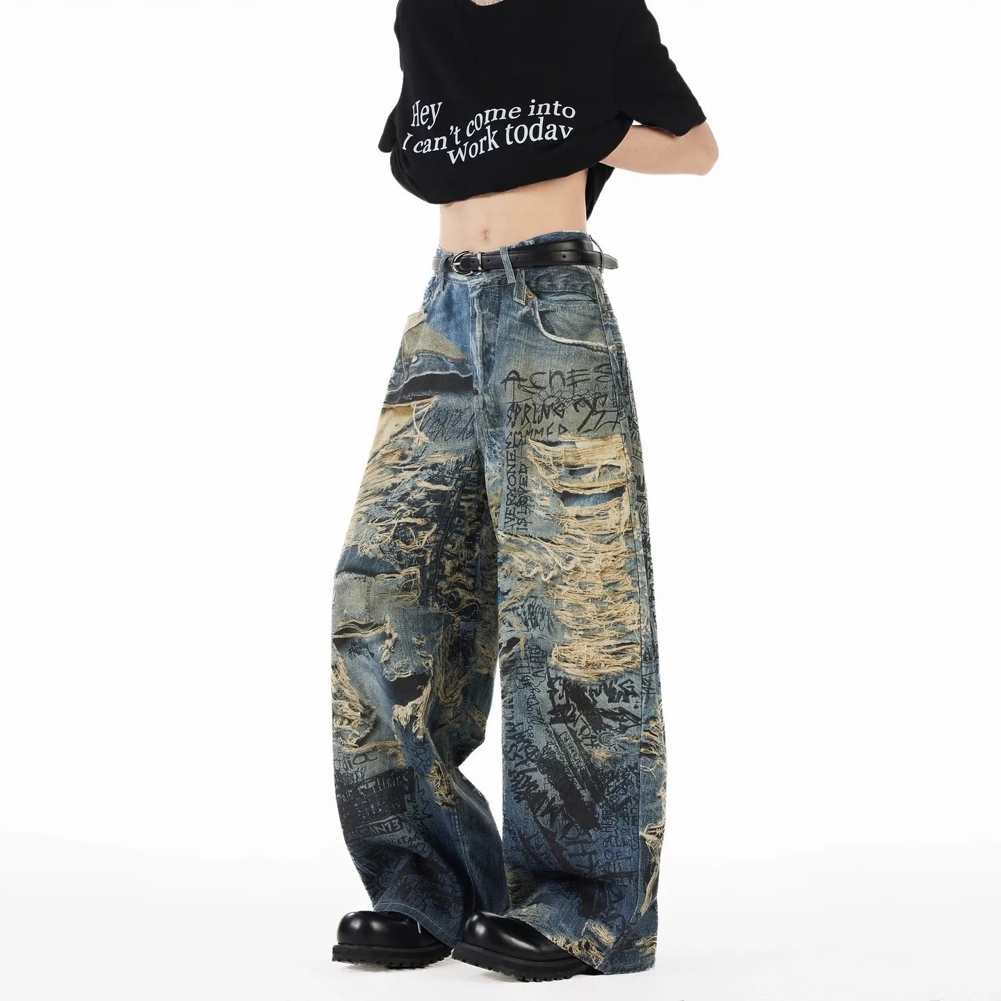 Y2K Printed Wide-Leg Jeans