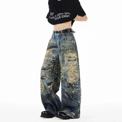 Y2K Printed Wide-Leg Jeans