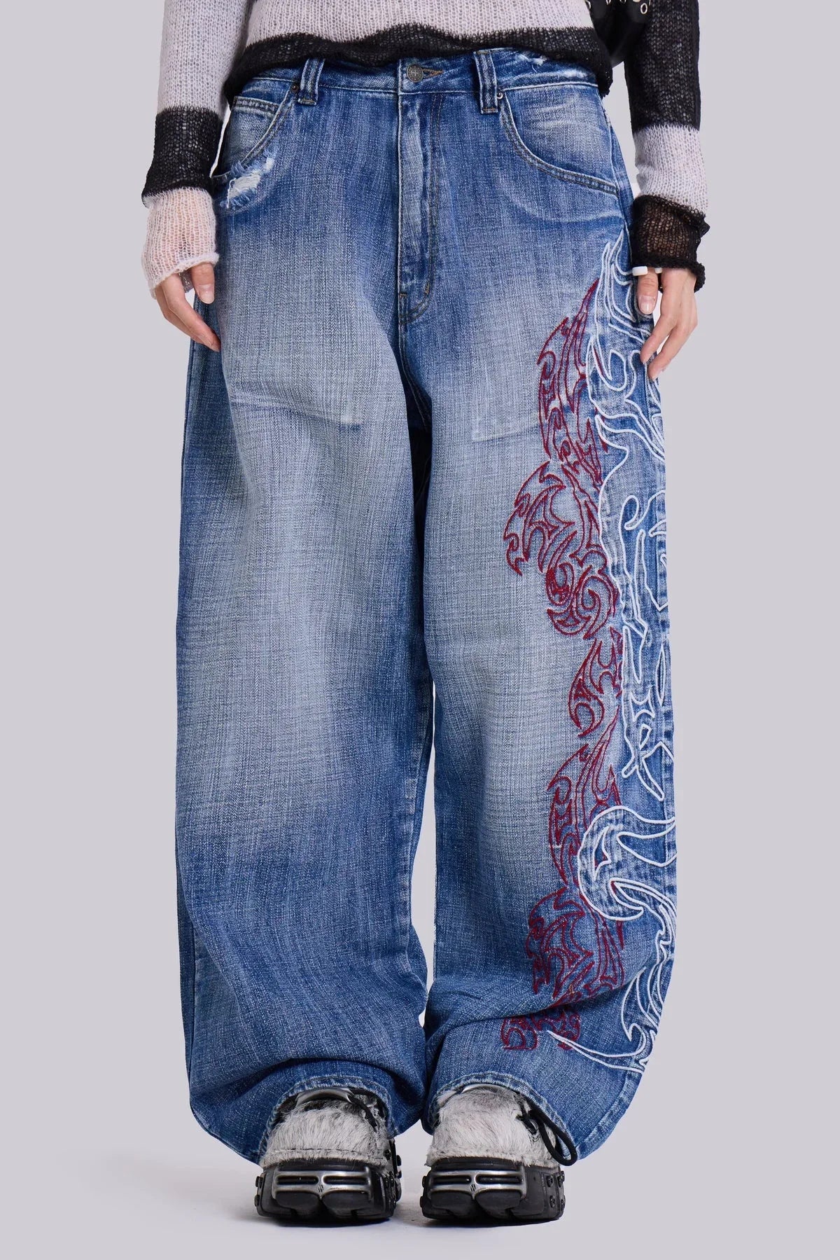 Embroidery Baggy Denim Jeans