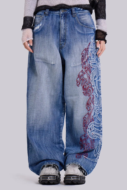 Embroidery Baggy Denim Jeans