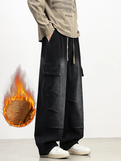 Fleece Cargo Wide-Leg Jeans