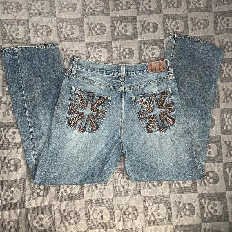 Y2K Wide-Leg Embroidered Jeans