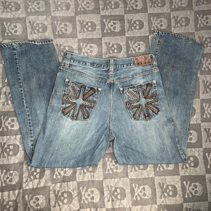 Y2K Wide-Leg Embroidered Jeans