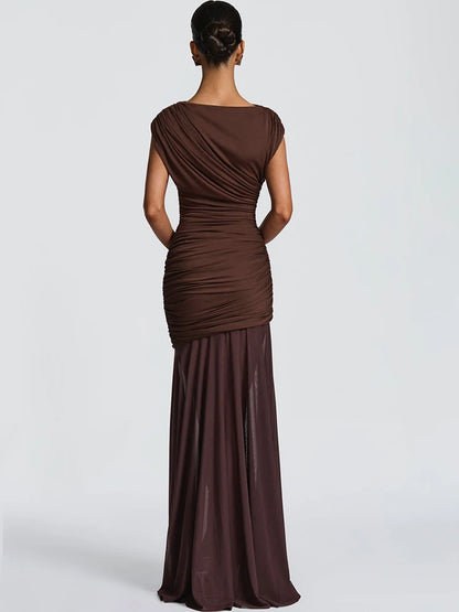 Ruched Mesh Maxi Dress