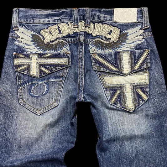 Embroidery Baggy Denim Jeans