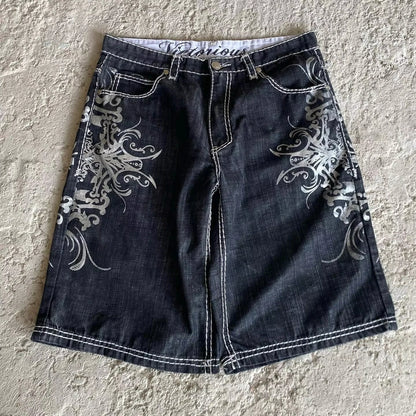 Baggy Embroidered Denim Shorts