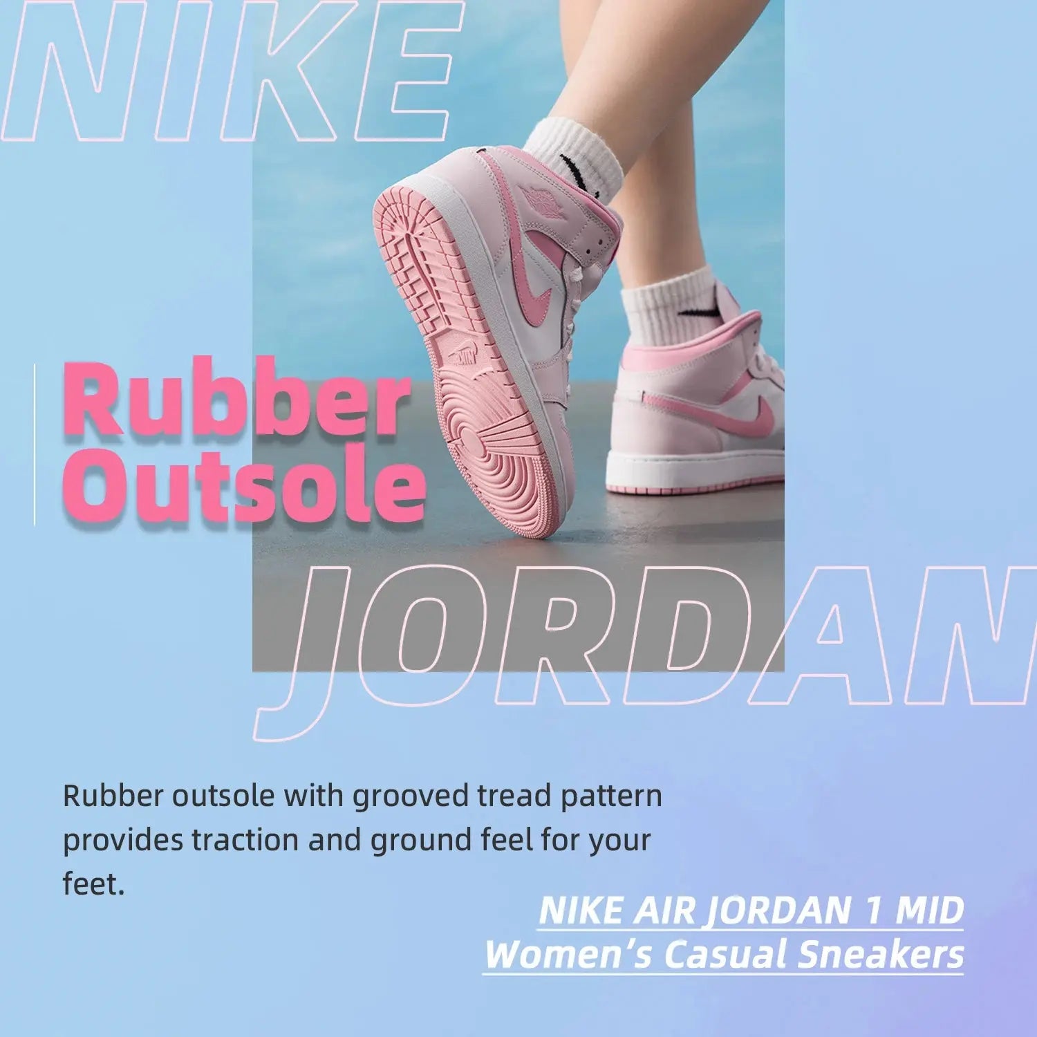 Nike Women's Shoes Air Jordan 1 Aj1 Pink and White Mid-Top Sneakers Cushioning Basketball Shoes Fashionable Casual Shoes Dq8423-600 - Chicchar Fashion