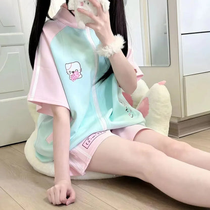 Cotton Preppy Zip Top & Shorts