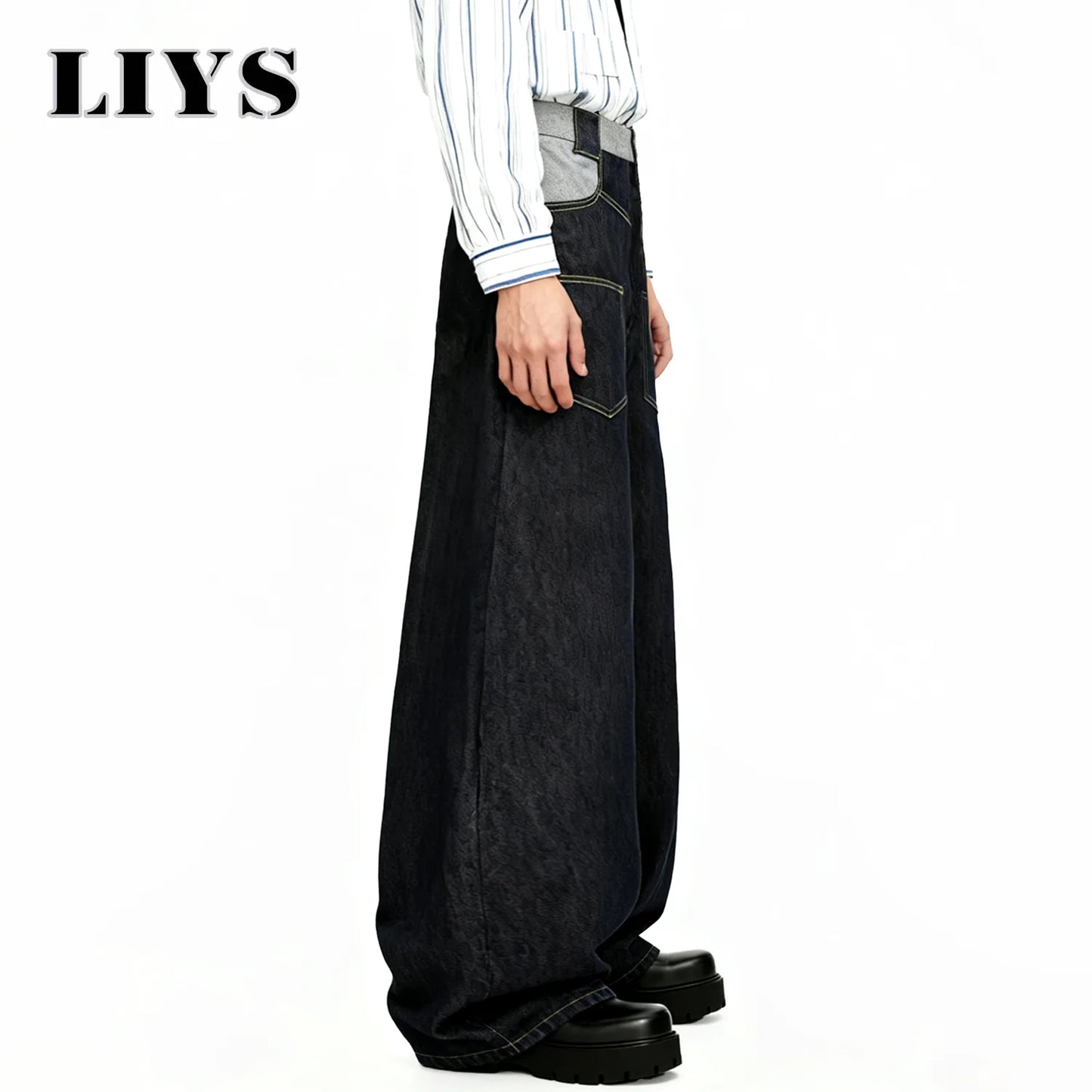 Black Baggy Wide-Leg Denim
